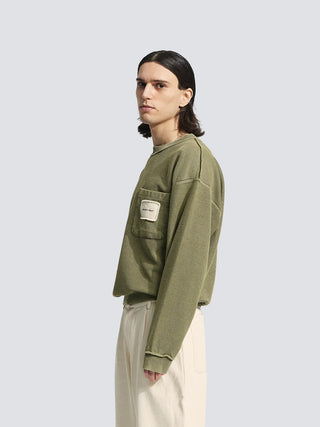 Chest Pocket Crewneck  - Washed Olive Green