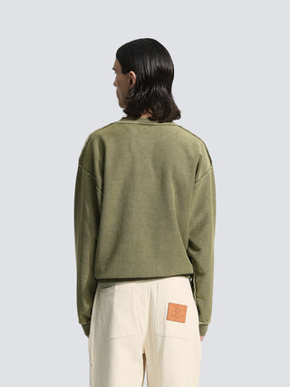 Chest Pocket Crewneck  - Washed Olive Green