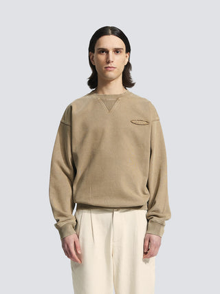 Cut & Sew “F*ck Off” Crewneck - Washed Khaki