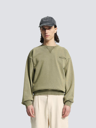 Cut & Sew “F*ck Off” Crewneck - Washed Olive Green
