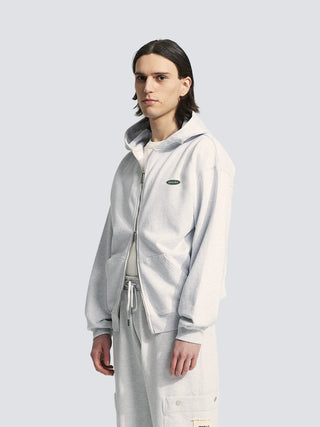 Distressed “F*ck Off” Zipper Hoodie - Grey Melange