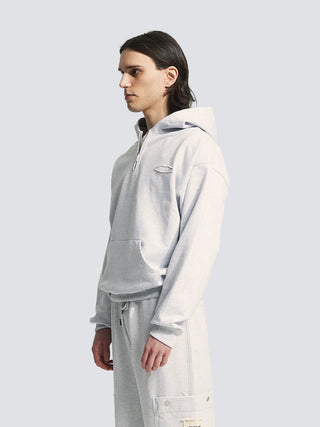 Cut & Sew Quarter Zip Hoodie - Grey Melange
