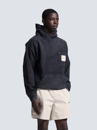 Chest Pocket Hoodie - Washed Charcoal Black