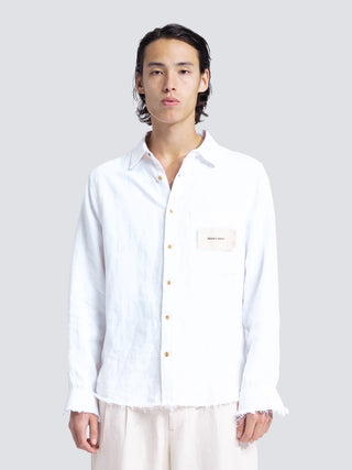 Distressed Linen Shirt Longsleeve - White