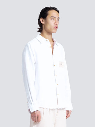 Distressed Linen Shirt Longsleeve - White