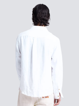 Distressed Linen Shirt Longsleeve - White