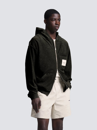 Chest Pocket Zipper Hoodie - Washed Charcoal