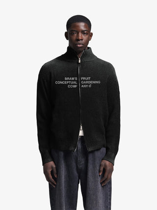 Full Zip Stamp Knit - Black