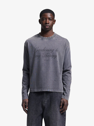 Distresssed Quote Longsleeve - Washed Shadow Black