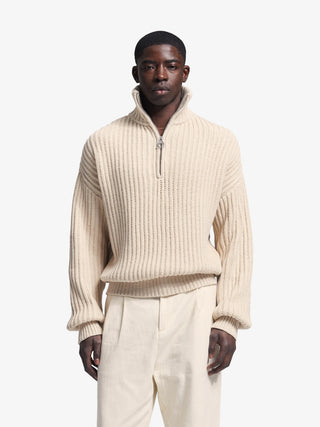 Fisherman Quarter Zip Knit - Beige