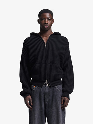 Hooded Fisherman Knit - Black