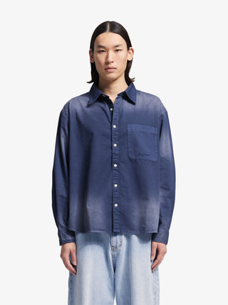Dyed Script logo Shirt LS - Washed Midnight Blue