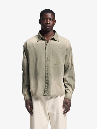 Dyed Script logo Shirt LS - Washed Forrest Green