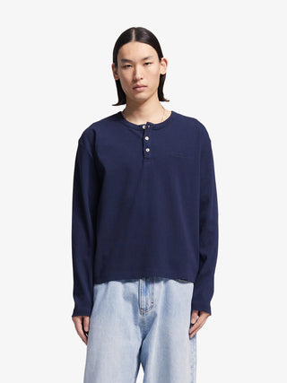 Script Logo Henley Longsleeve - Midnight Blue