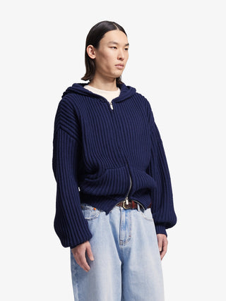 Hooded Fisherman Knit - Navy