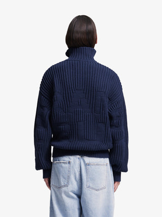 Fisherman Quarter Zip Knit - Midnight Blue