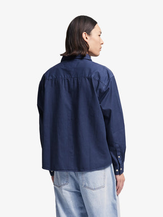 Dyed Script logo Shirt LS - Washed Midnight Blue