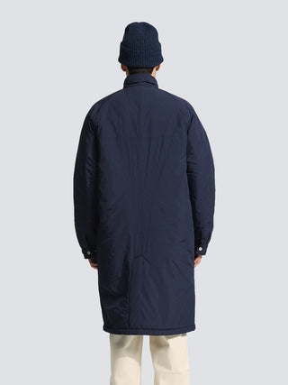Emblem Patch Padded Trench Coat - Navy