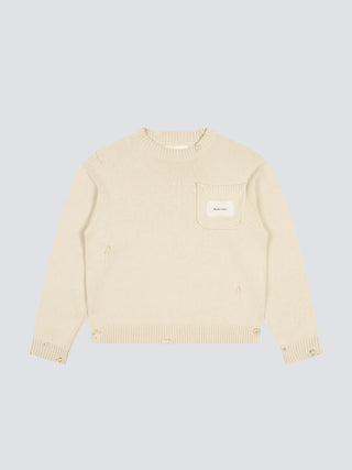 Distressed Chest Pocket Knit - Beige