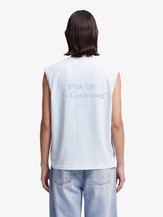 Distressed “F*ck Off I'm Gardening” Sleeveless T-shirt - Blueberry Blue