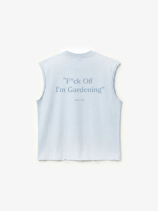 Distressed “F*ck Off I'm Gardening” Sleeveless T-shirt - Blueberry Blue