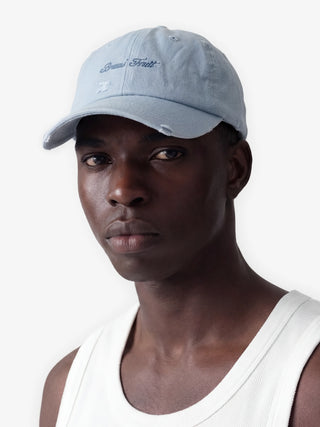 Distressed Script Logo Cap - Blueberry Blue