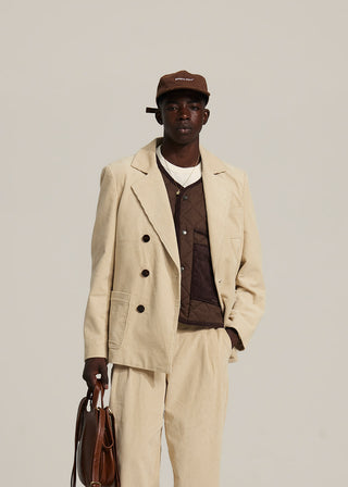 Corduroy Double Breasted Suit Jacket - Beige