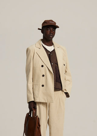 Corduroy Double Breasted Suit Jacket - Beige