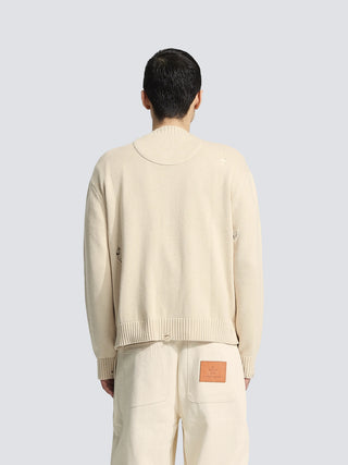 Distressed Chest Pocket Cardigan - Beige