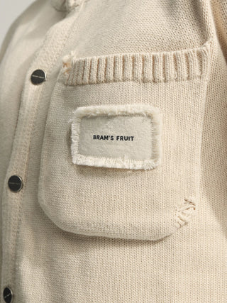 Distressed Chest Pocket Cardigan - Beige
