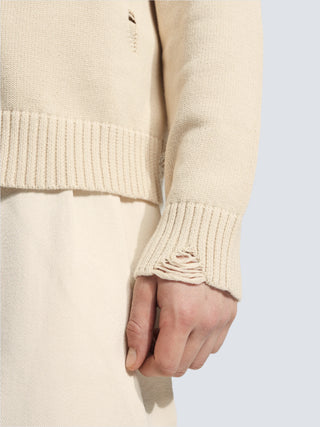 Distressed Chest Pocket Knit - Beige