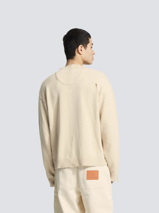 Distressed Chest Pocket Knit - Beige