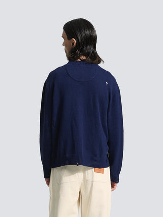Distressed Chest Pocket Cardigan - Navy