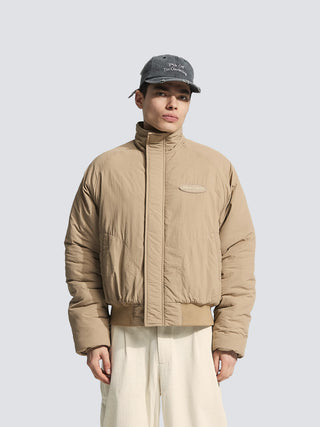 Emblem Patch Padded Jacket - Khaki