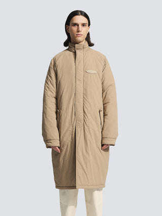 Emblem Patch Padded Trench Coat - Khaki