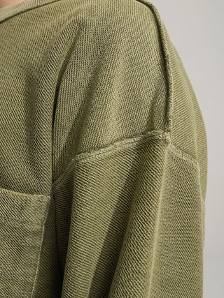 Chest Pocket Crewneck  - Washed Olive Green