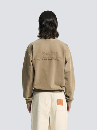 Cut & Sew “F*ck Off” Crewneck - Washed Khaki