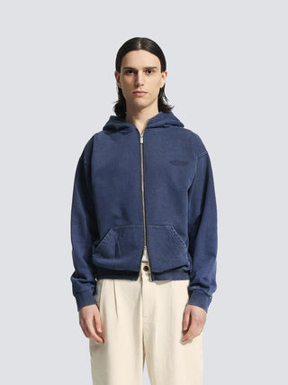 Distressed F*ck Off Zipper Hoodie - Washed  Navy