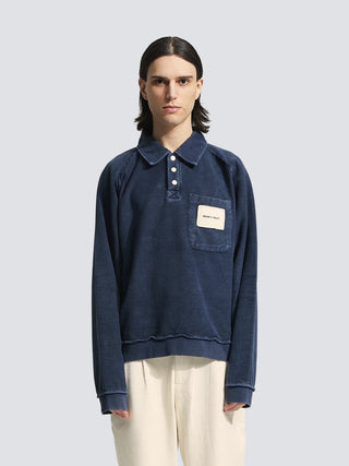 Chest Pocket Sweat Polo - Washed Midnight Blue