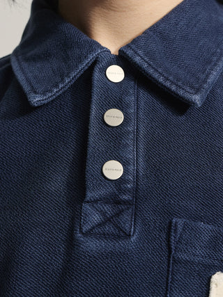 Chest Pocket Sweat Polo - Washed Midnight Blue