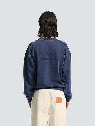 Distressed “F*ck Off I'm Gardening” Crewneck - Washed Midnight Blue