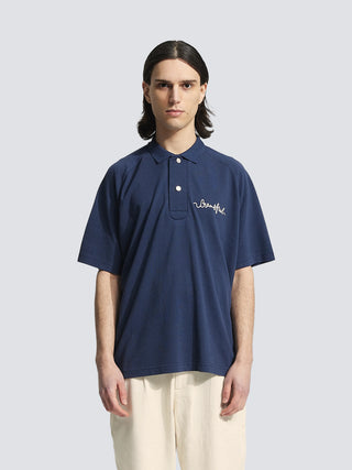 Garden Hose Chain Stitch Polo - Solid Midnight Blue