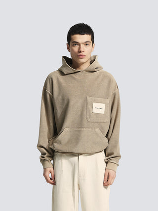 Chest Pocket Hoodie - Garment Dye Khaki