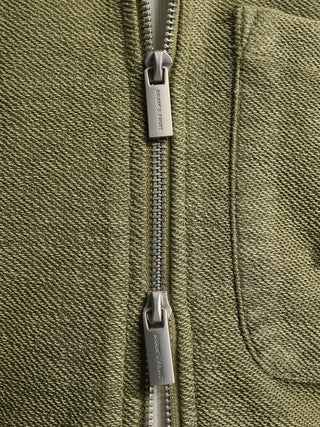 Chest Pocket Zipper Hoodie  - Washed Green