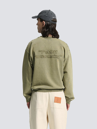 Cut & Sew “F*ck Off” Crewneck - Washed Olive Green