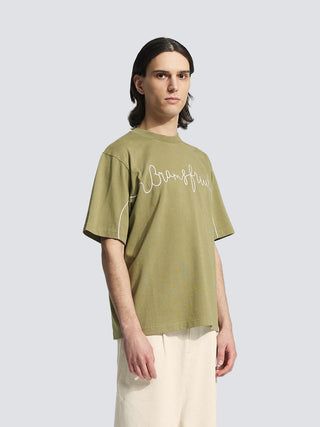 Garden Hose Chain Stitch T-Shirt - Olive Green