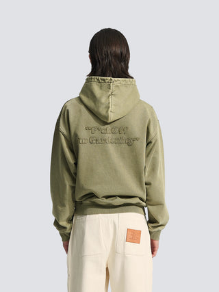 Cut & Sew “F*ck Off I'm Gardening” Hoodie - Washed Olive Green