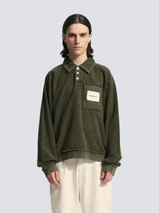 Chest Pocket Sweat Polo  - Washed Charcoal