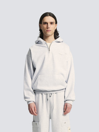 Cut & Sew Quarter Zip Hoodie - Grey Melange