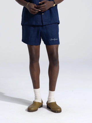 Garden Hose Linen Shorts -  Navy